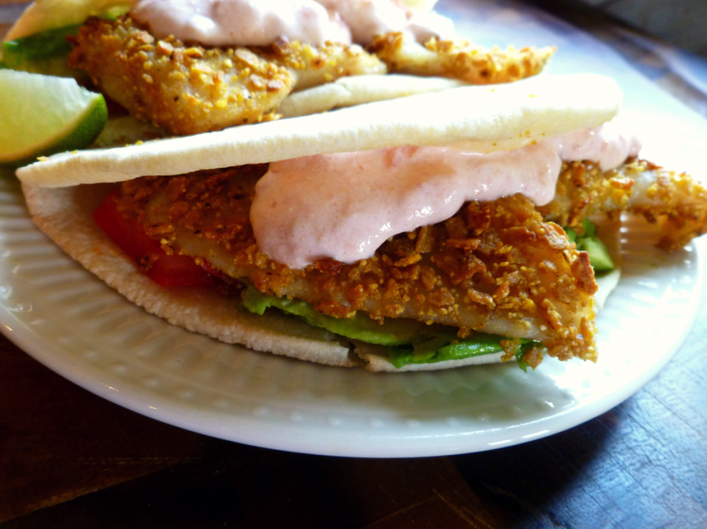 sweet potatocrusted fish tacos with spicy greek yogurt The Baking Fairy