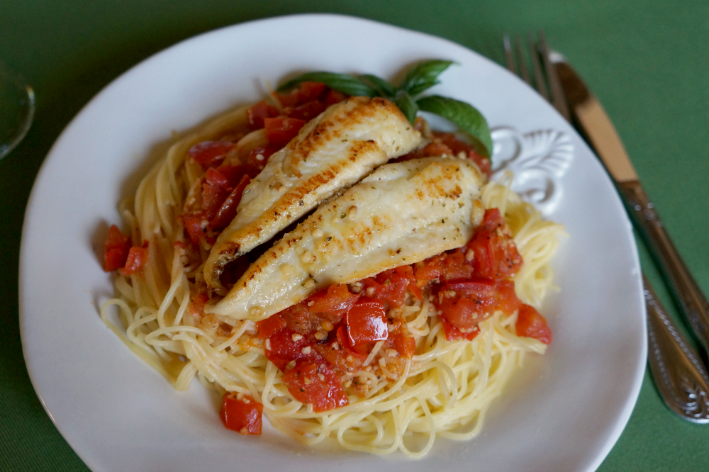 tilapia scampi spaghetti and a giveaway! The Baking Fairy