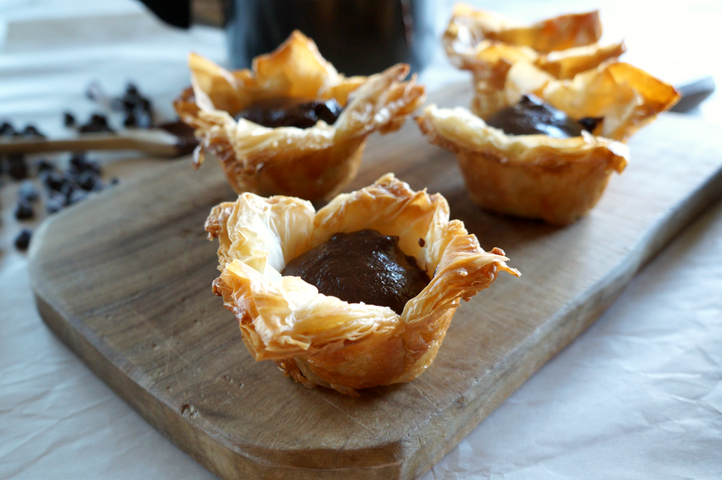 dark chocolate custard phyllo cups | The Baking Fairy