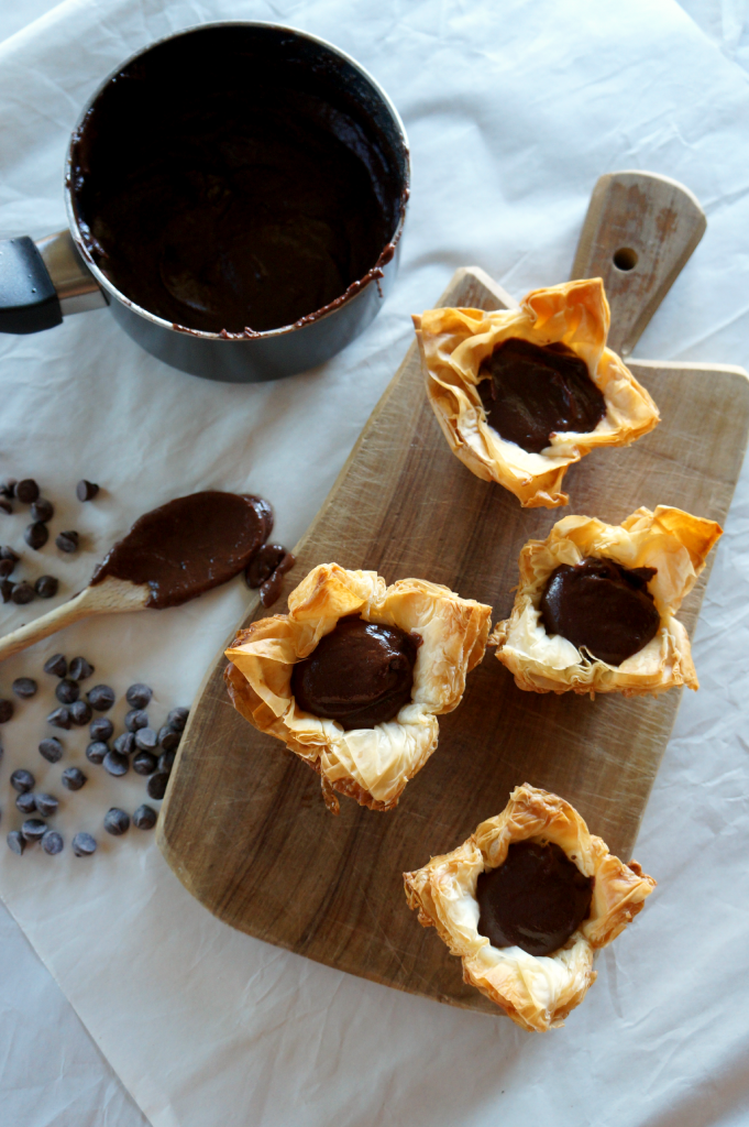 dark chocolate custard phyllo cups | The Baking Fairy