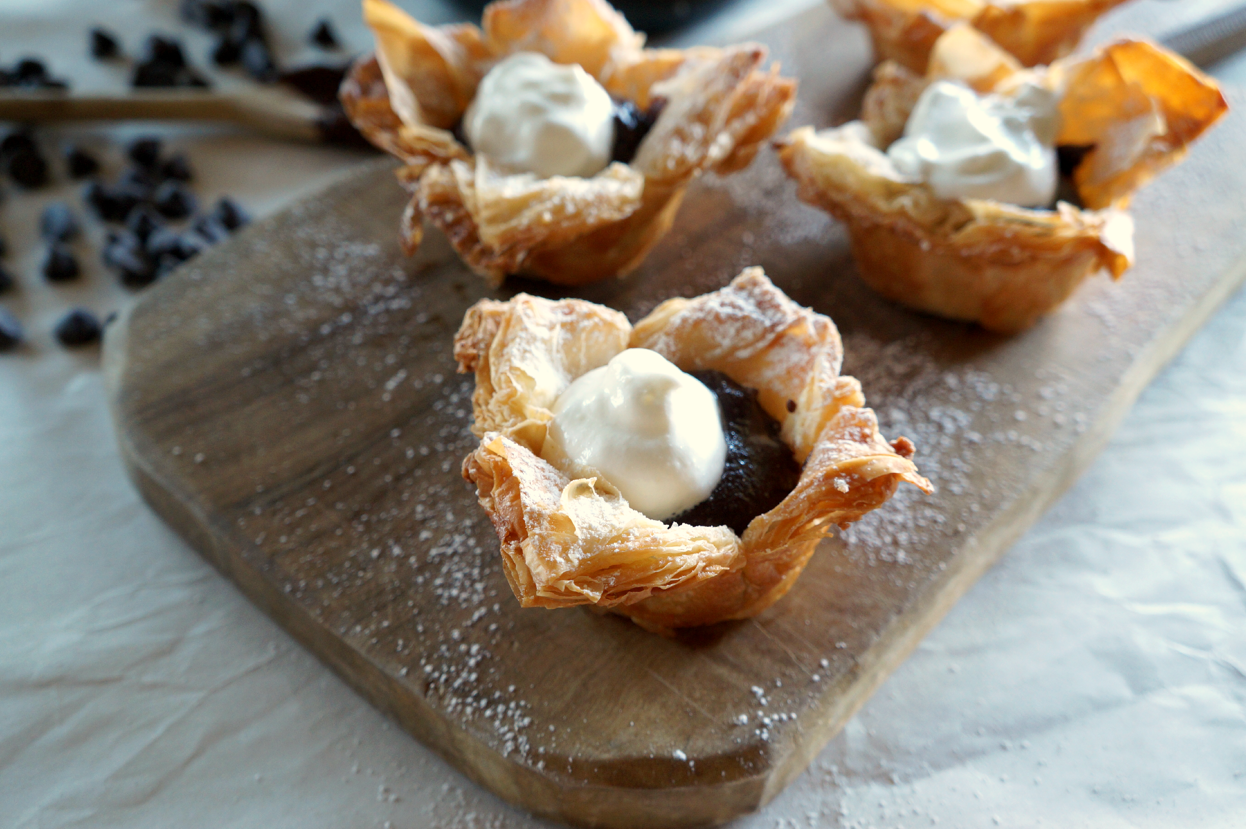 dark chocolate custard phyllo cups - The Baking Fairy