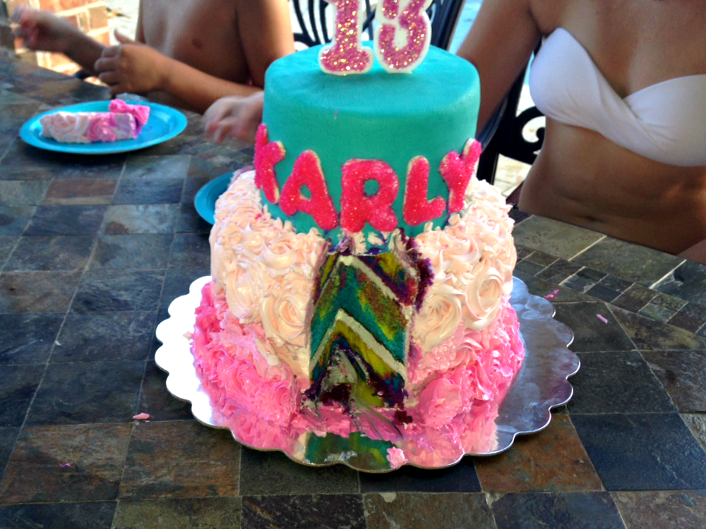 neon pink and teal birthday cake | The Baking Fairy