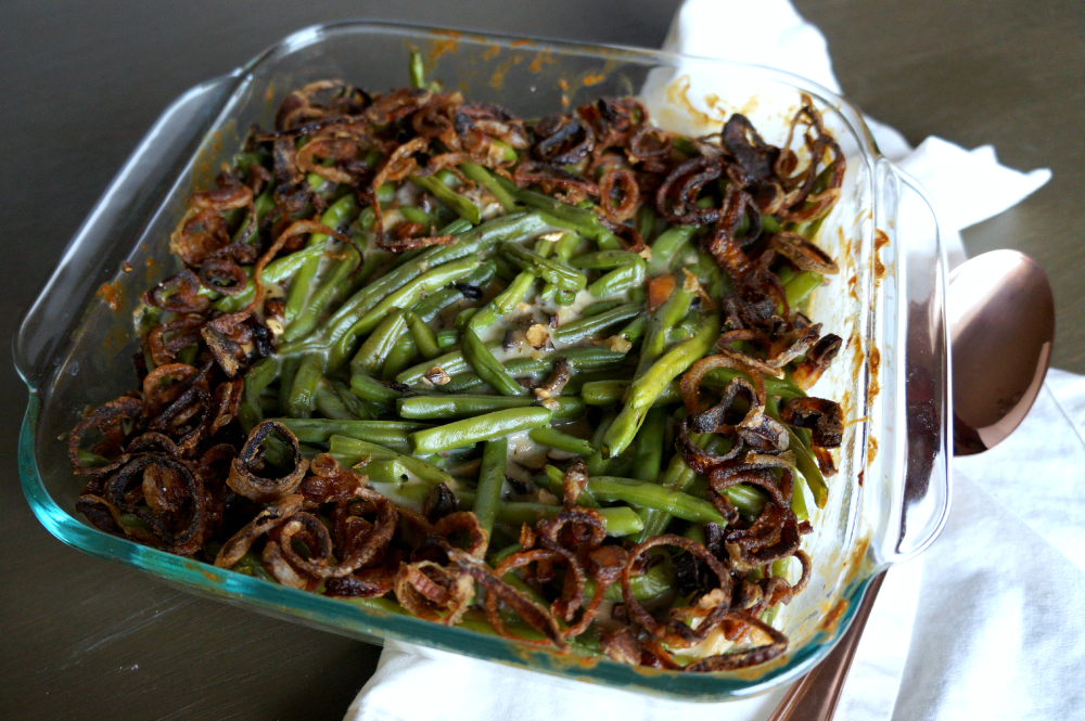 homemade green bean casserole with fried shallots - The Baking Fairy