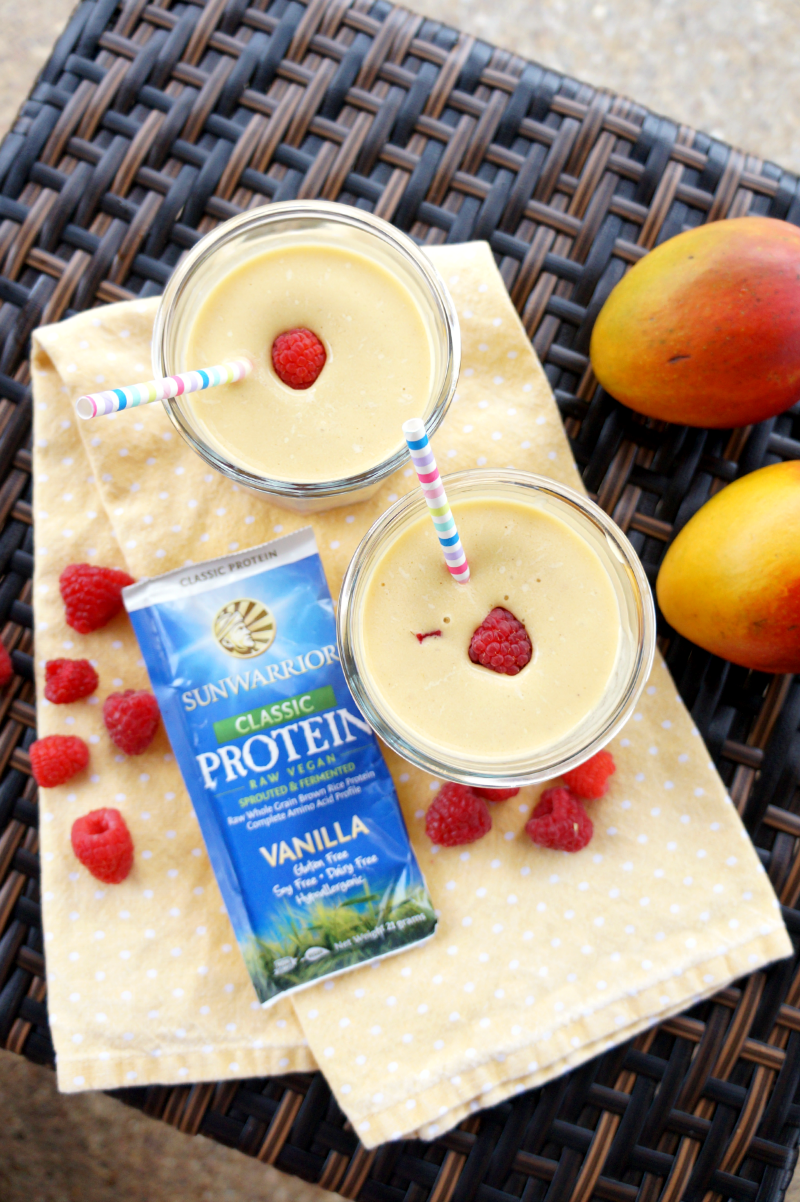 vegan raspberry mango protein smoothie | The Baking Fairy