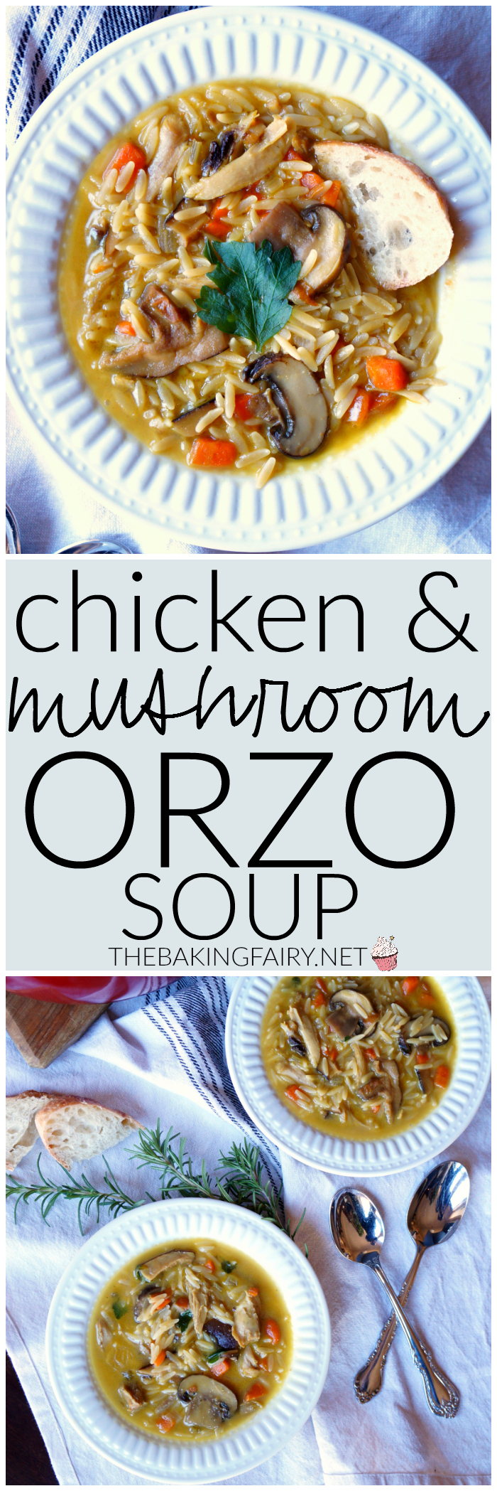 chicken mushroom orzo soup | The Baking Fairy