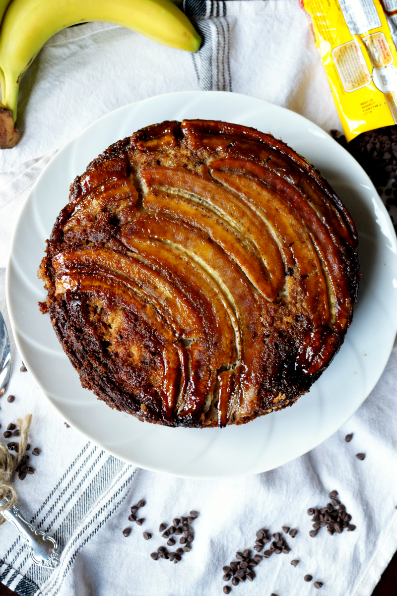 upside down banana chocolate chip cake | The Baking Fairy