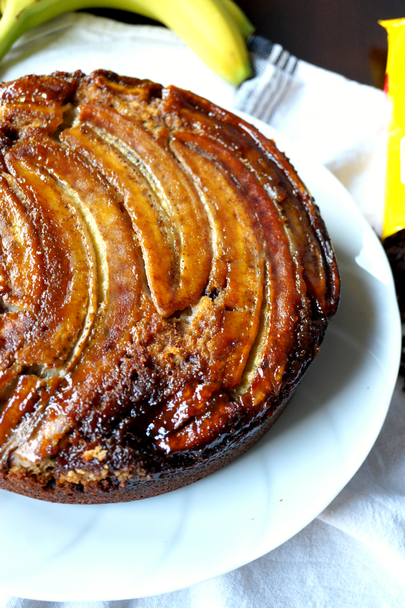 upside down banana chocolate chip cake | The Baking Fairy