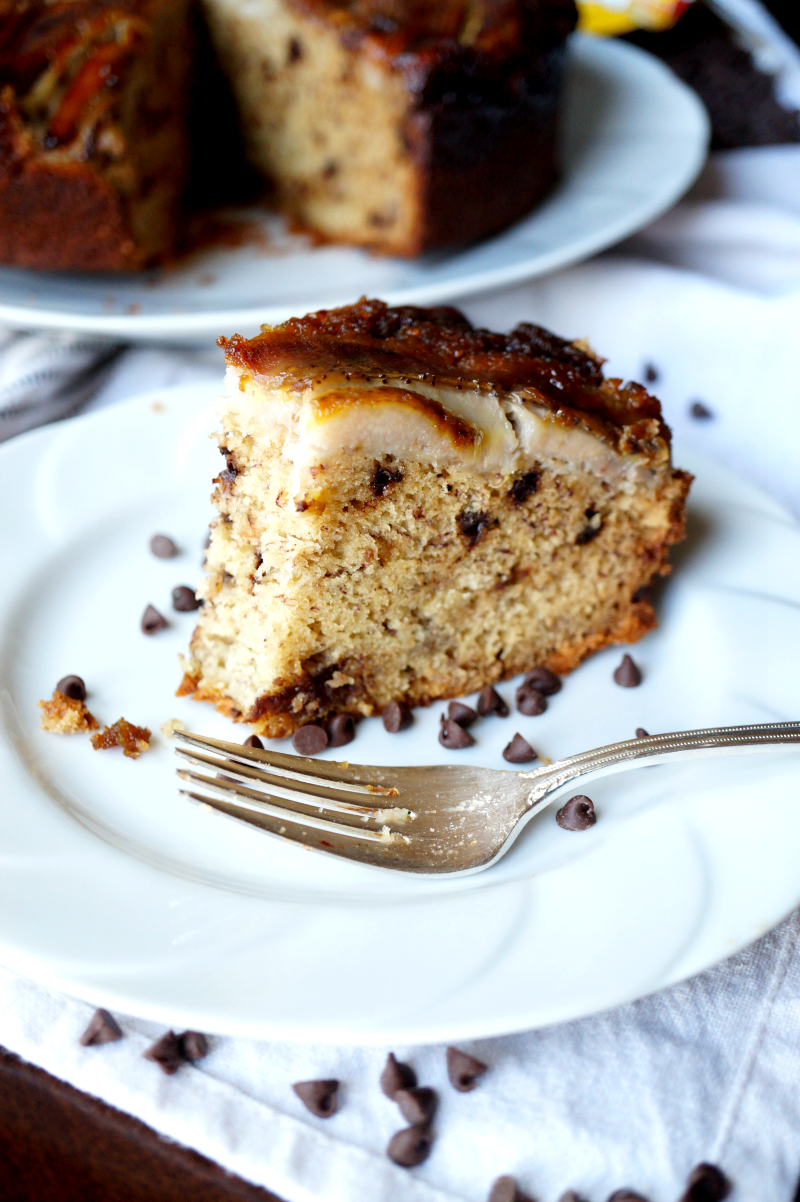 upside down banana chocolate chip cake | The Baking Fairy