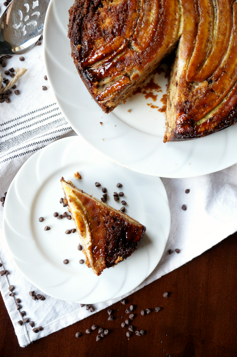 upside down banana chocolate chip cake | The Baking Fairy