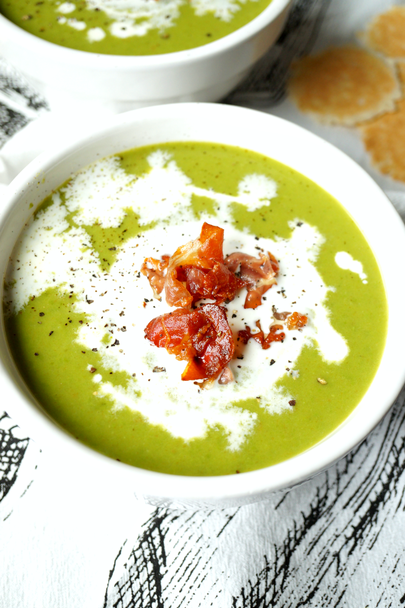 green pea soup with crispy prosciutto | The Baking Fairy