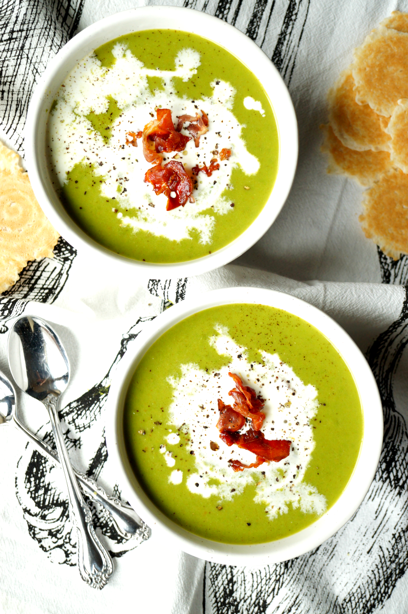 green pea soup with crispy prosciutto | The Baking Fairy