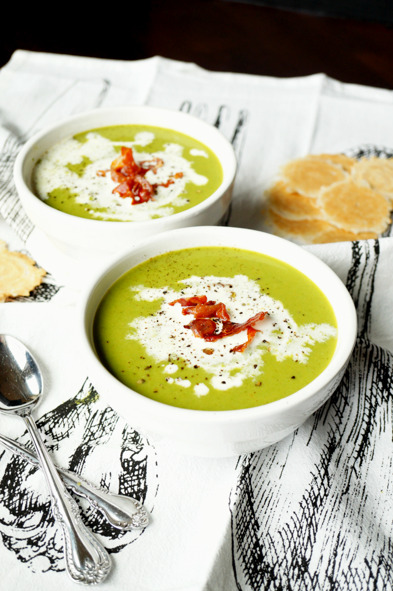 green pea soup with crispy prosciutto | The Baking Fairy