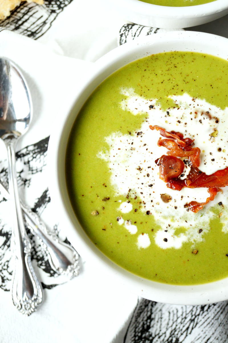 green pea soup with crispy prosciutto | The Baking Fairy