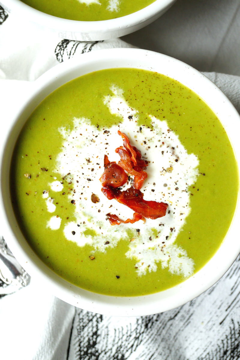 green pea soup with crispy prosciutto | The Baking Fairy