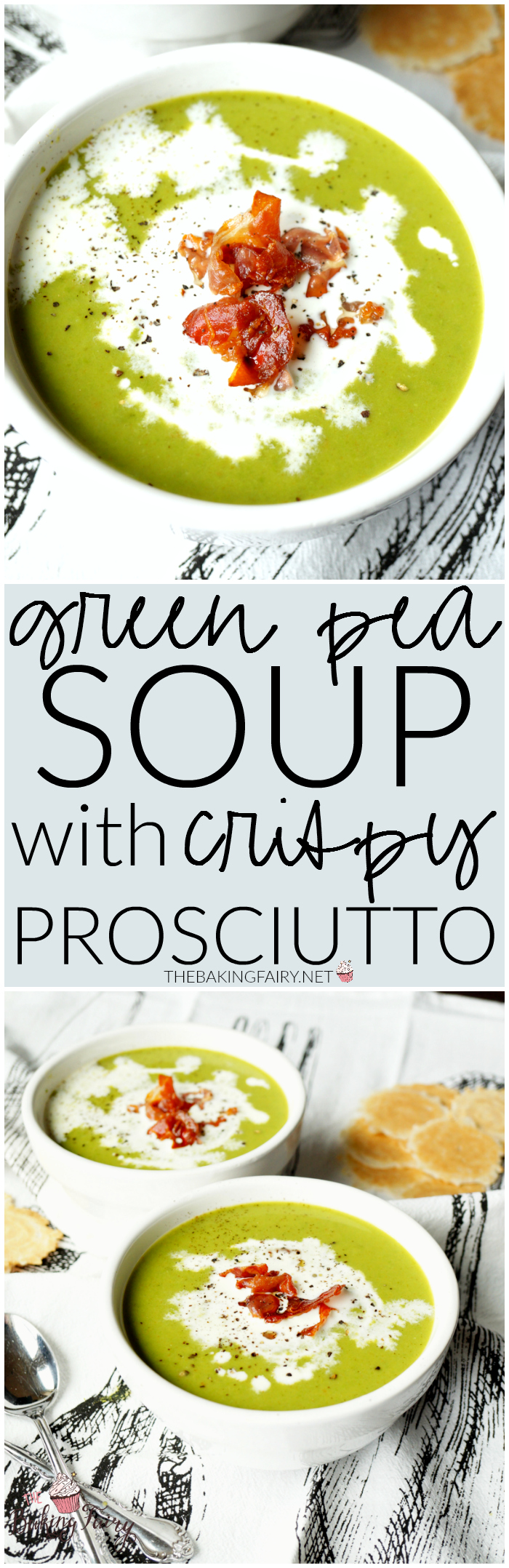 green pea soup with crispy prosciutto | The Baking Fairy