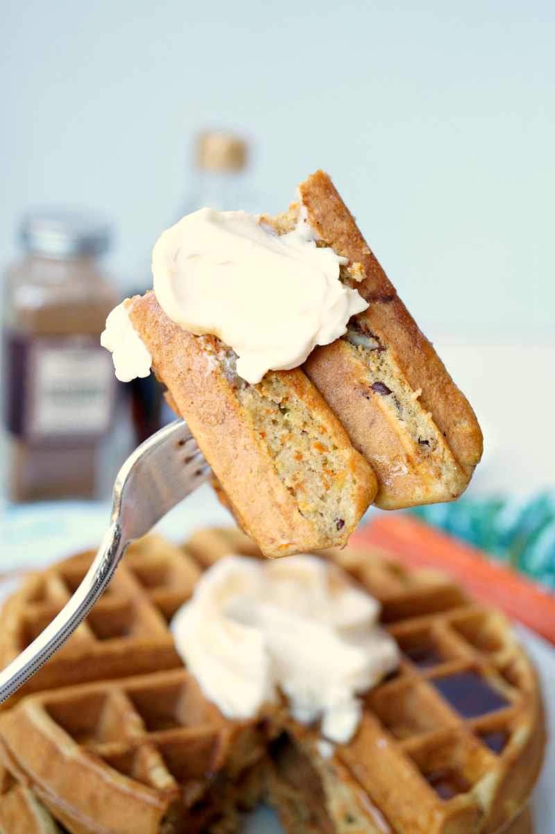 carrot cake waffles with mascarpone maple cream | The Baking Fairy