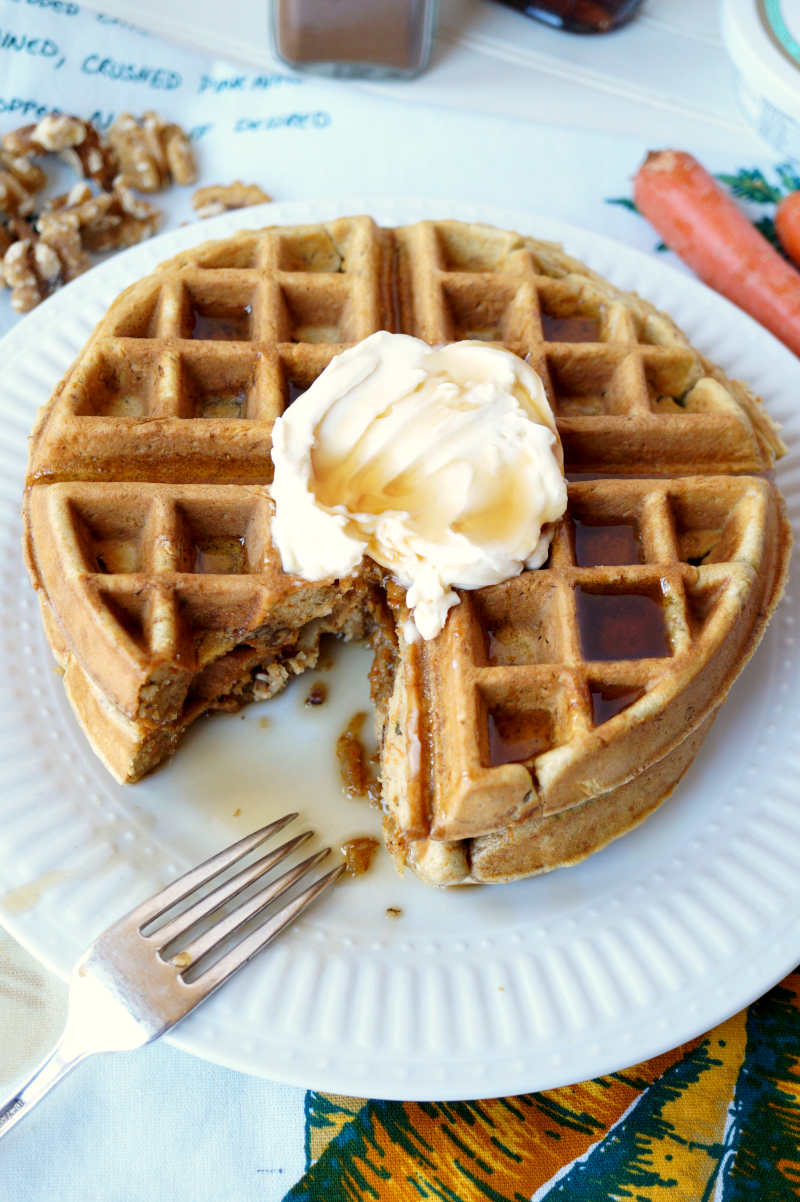 carrot cake waffles with mascarpone maple cream | The Baking Fairy