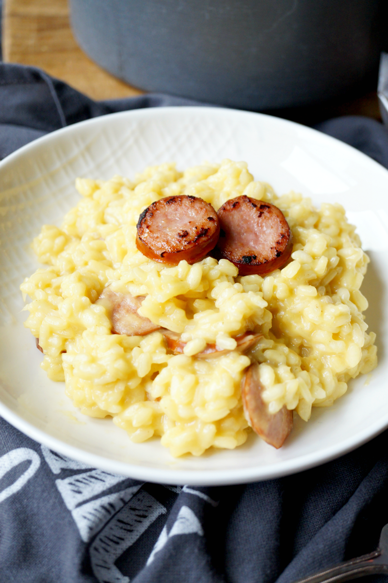 sausage risotto milanese with Hillshire Farm | The Baking Fairy #ad