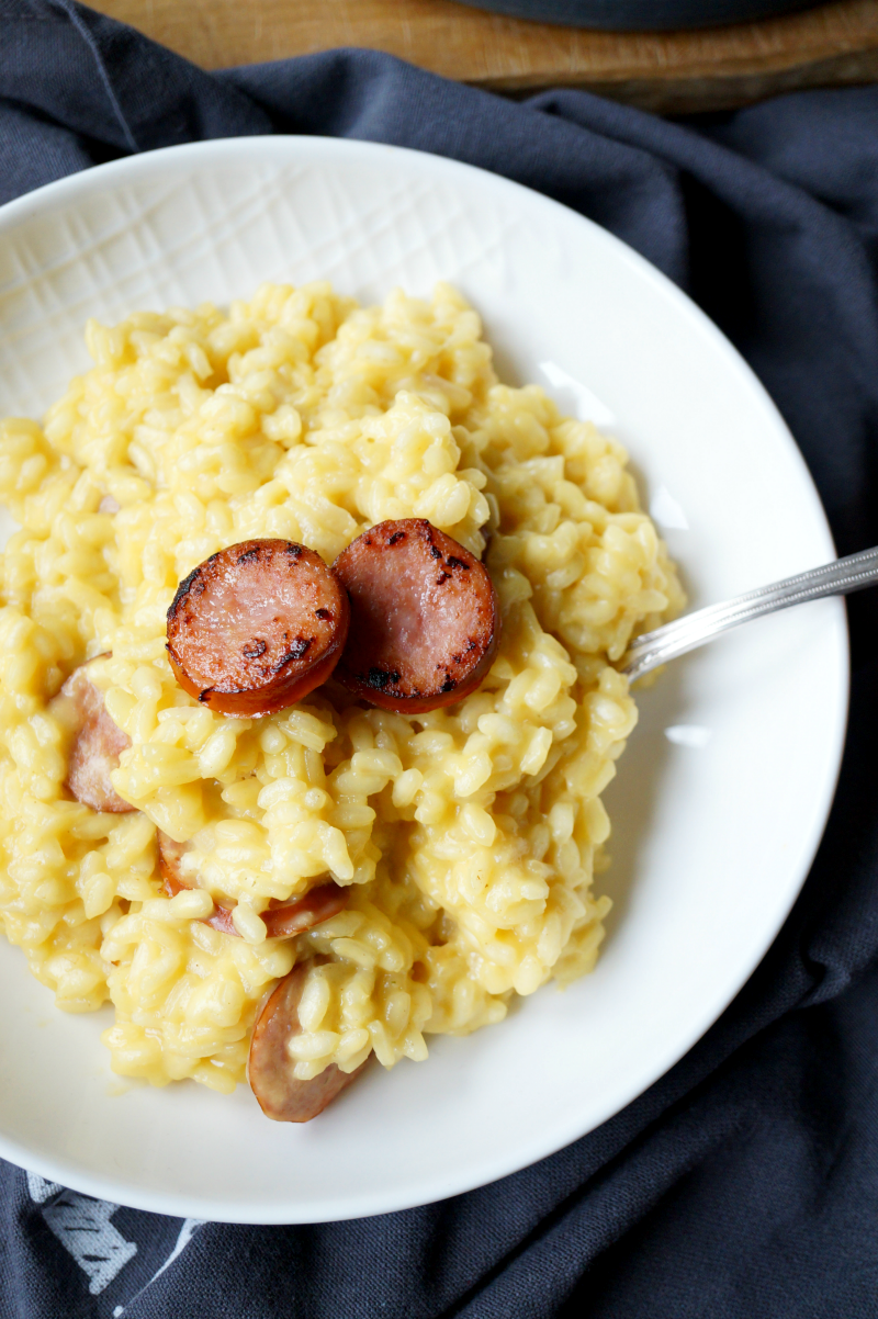 sausage risotto milanese with Hillshire Farm | The Baking Fairy #ad