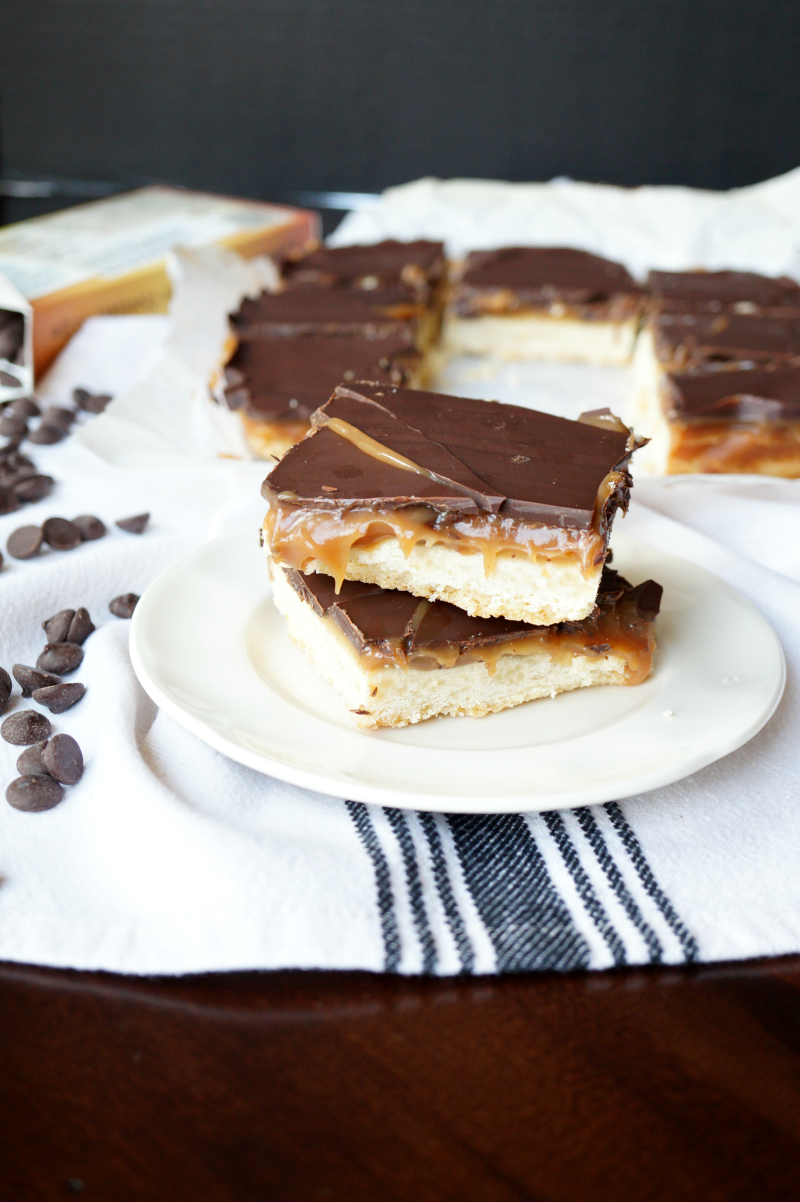 chocolate caramel shortbread bars | The Baking Fairy