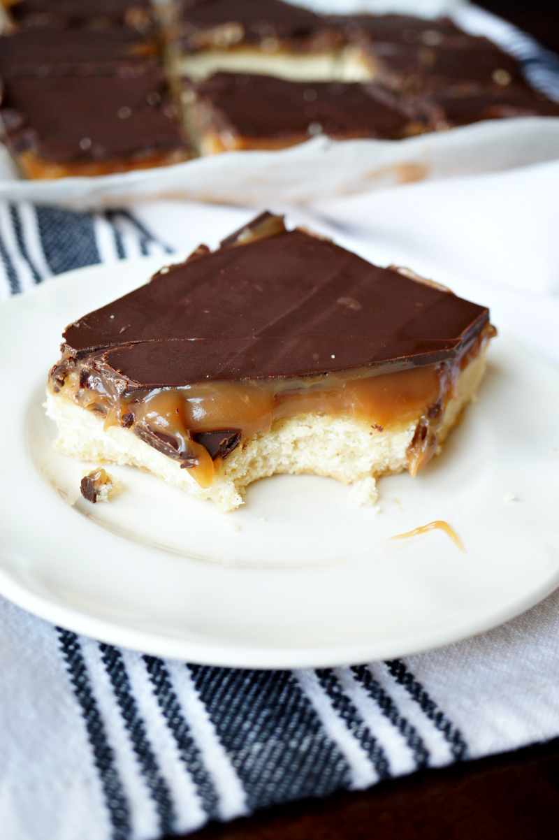 chocolate caramel shortbread bars | The Baking Fairy