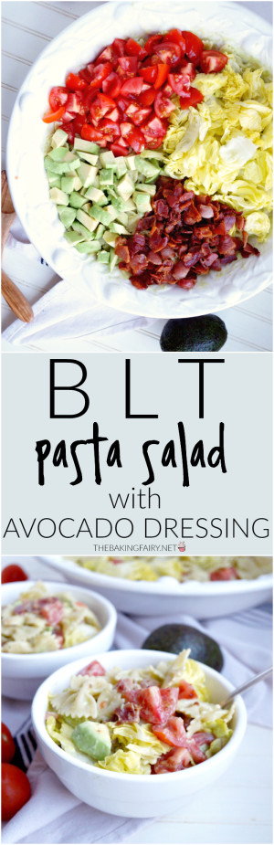 BLT pasta salad with avocado dressing - The Baking Fairy