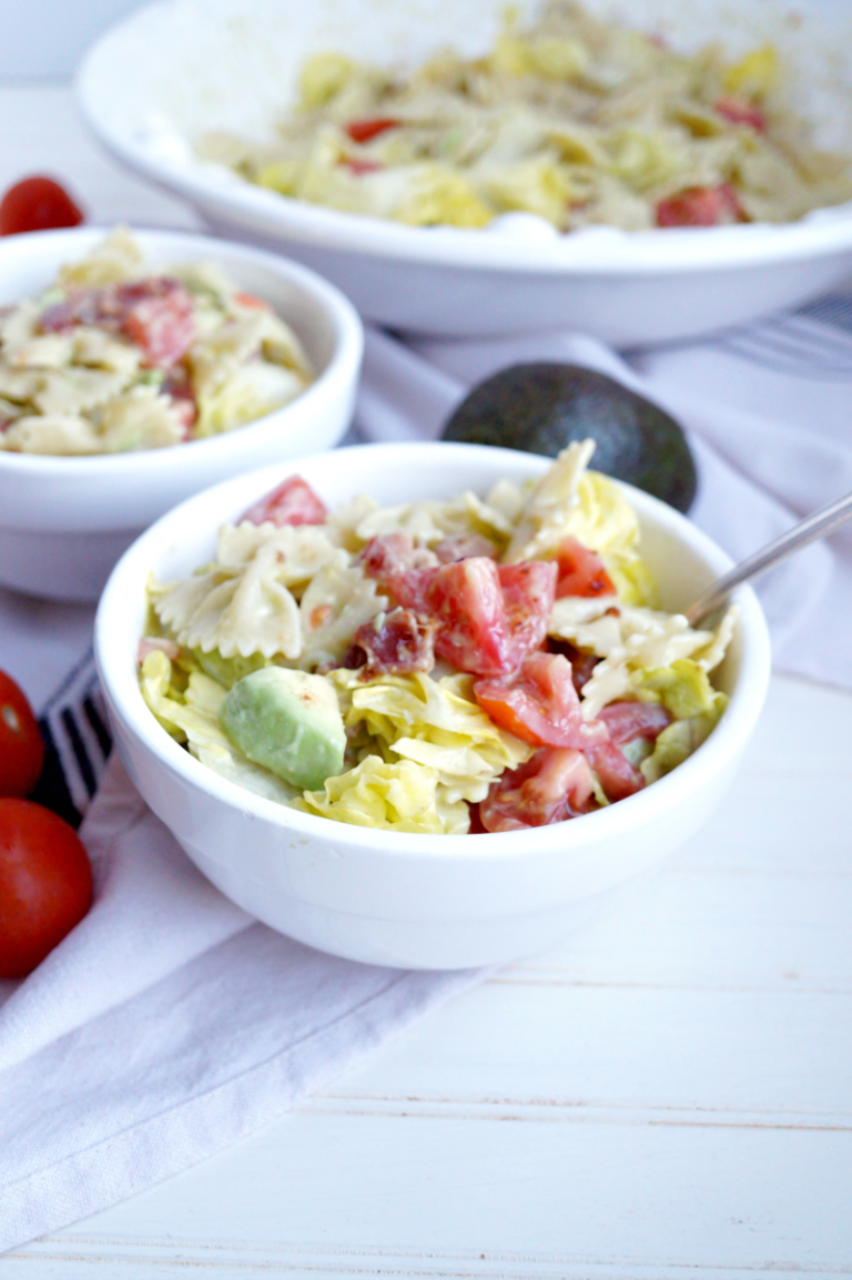 BLT pasta salad with avocado dressing The Baking Fairy