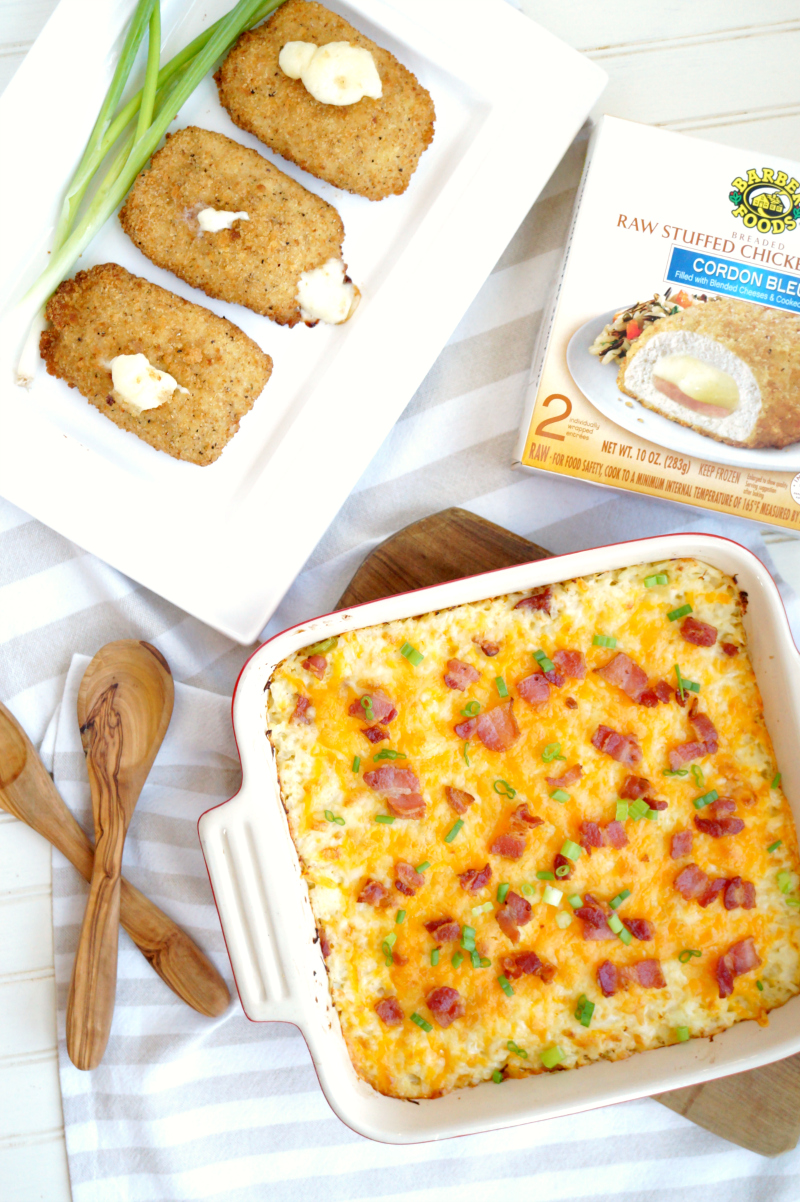 loaded mashed cauliflower casserole with Barber Foods stuffed chicken | The Baking Fairy #ad