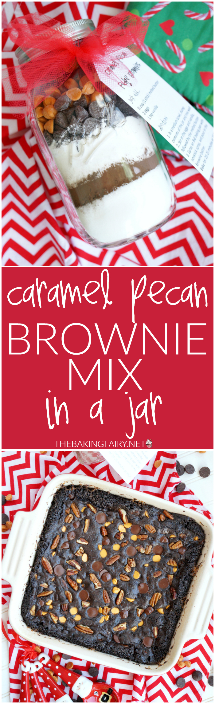 homemade gifts: caramel pecan brownie mix in a jar | The Baking Fairy