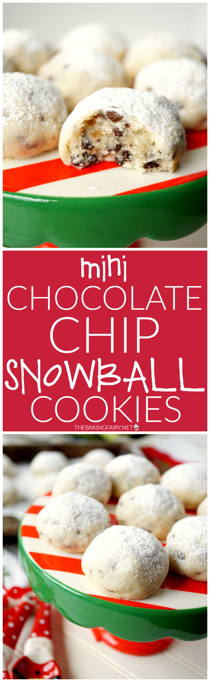 mini chocolate chip snowball cookies | The Baking Fairy