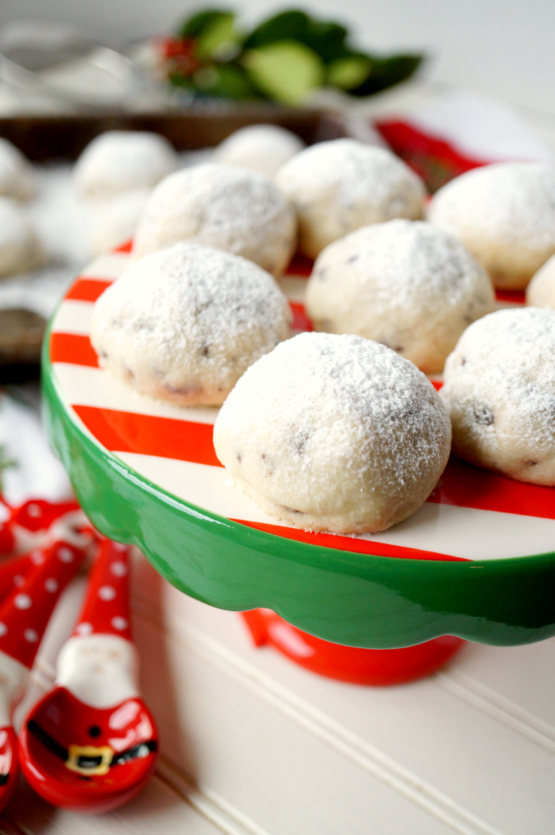 mini chocolate chip snowball cookies | The Baking Fairy