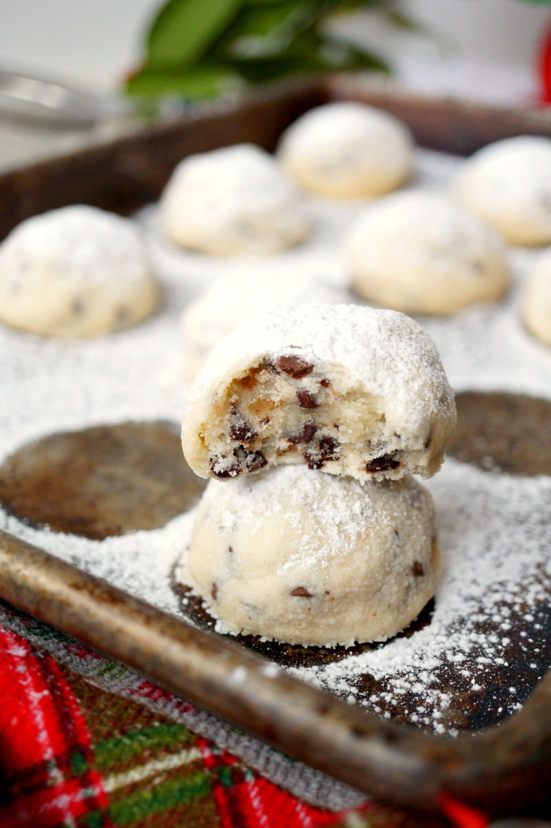 mini chocolate chip snowball cookies | The Baking Fairy