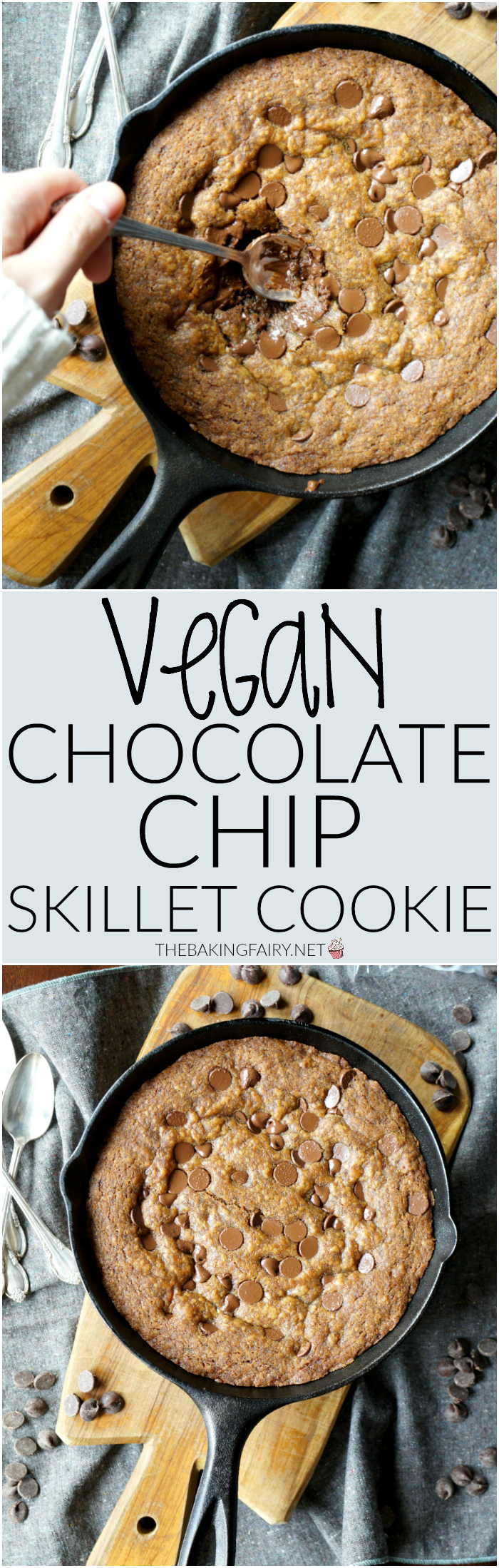 vegan chocolate chip skillet cookie | The Baking Fairy