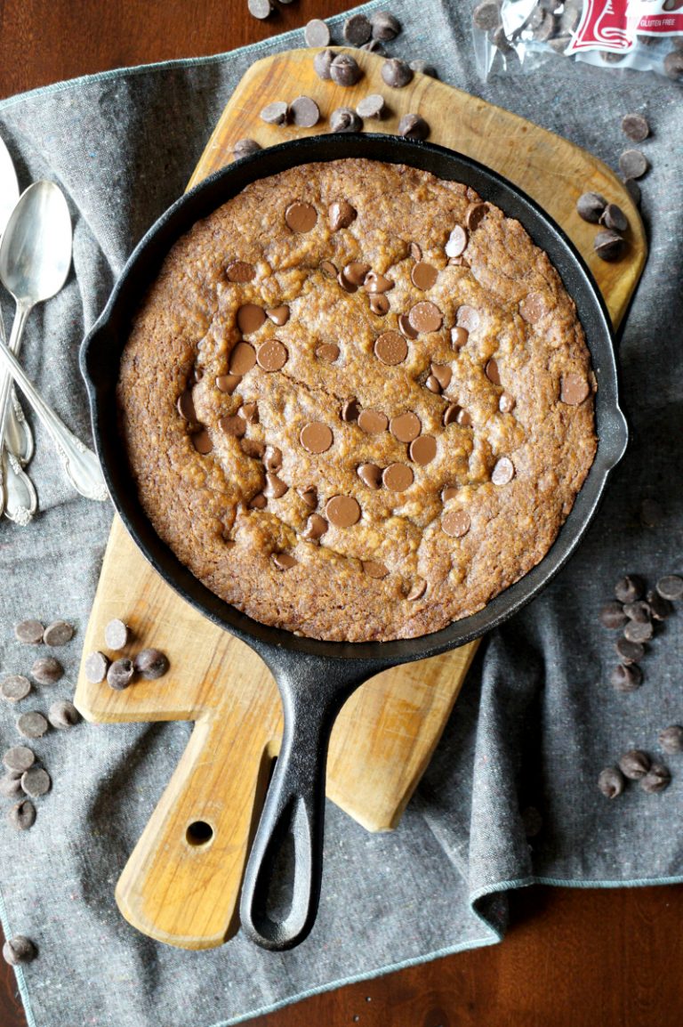 vegan chocolate chip skillet cookie The Baking Fairy