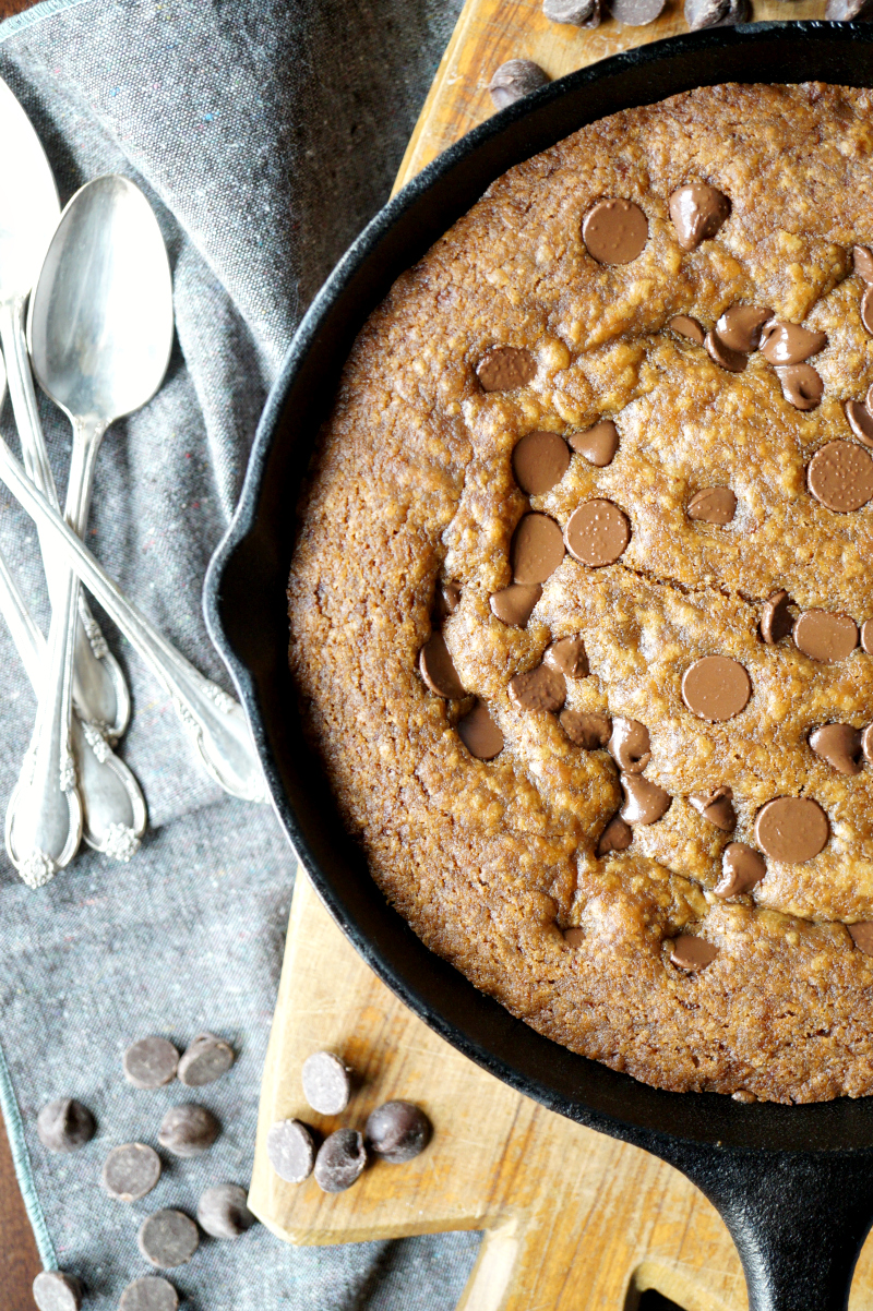 vegan chocolate chip skillet cookie | The Baking Fairy