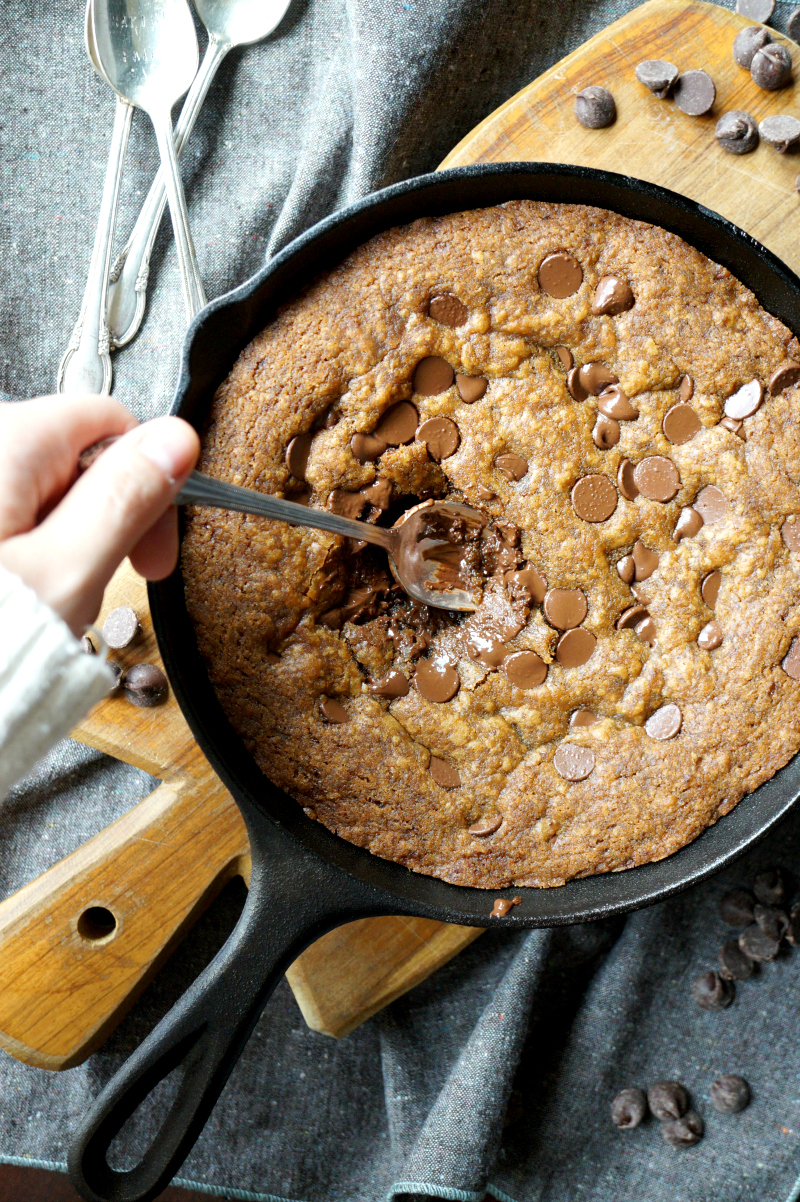 vegan chocolate chip skillet cookie | The Baking Fairy