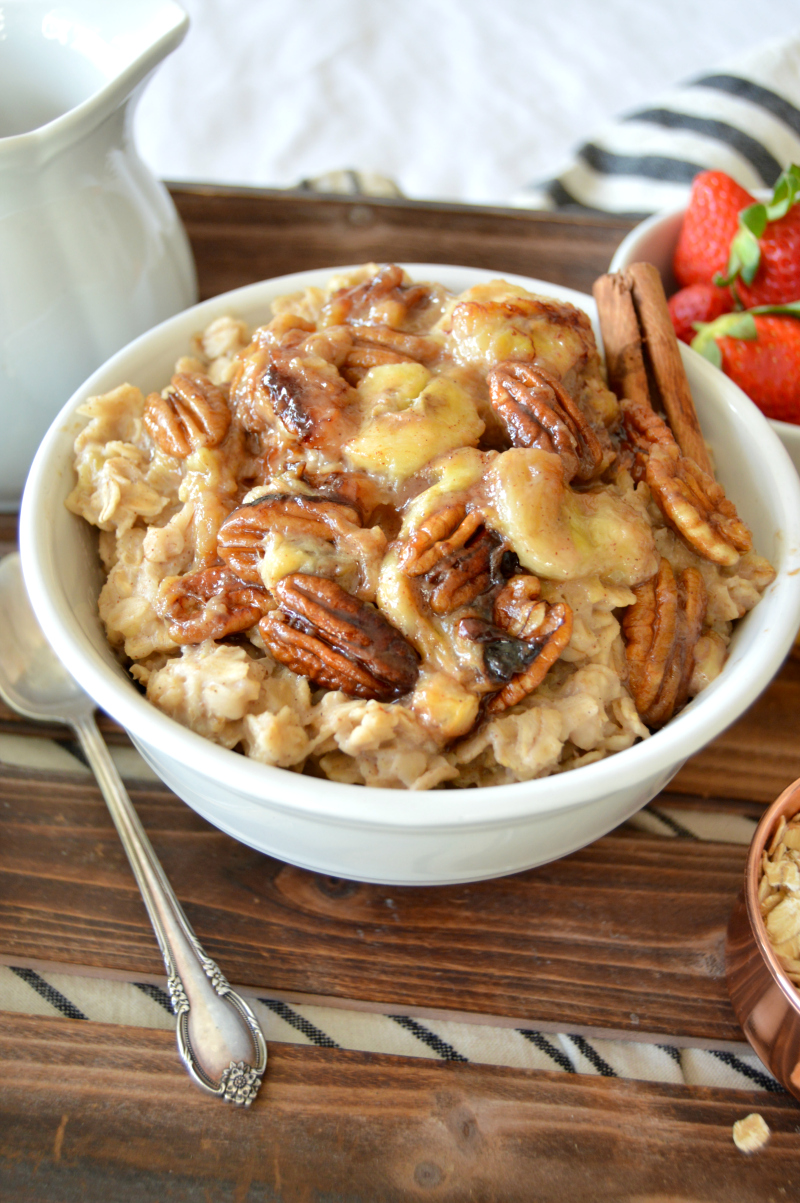 caramelized banana pecan oatmeal | The Baking Fairy