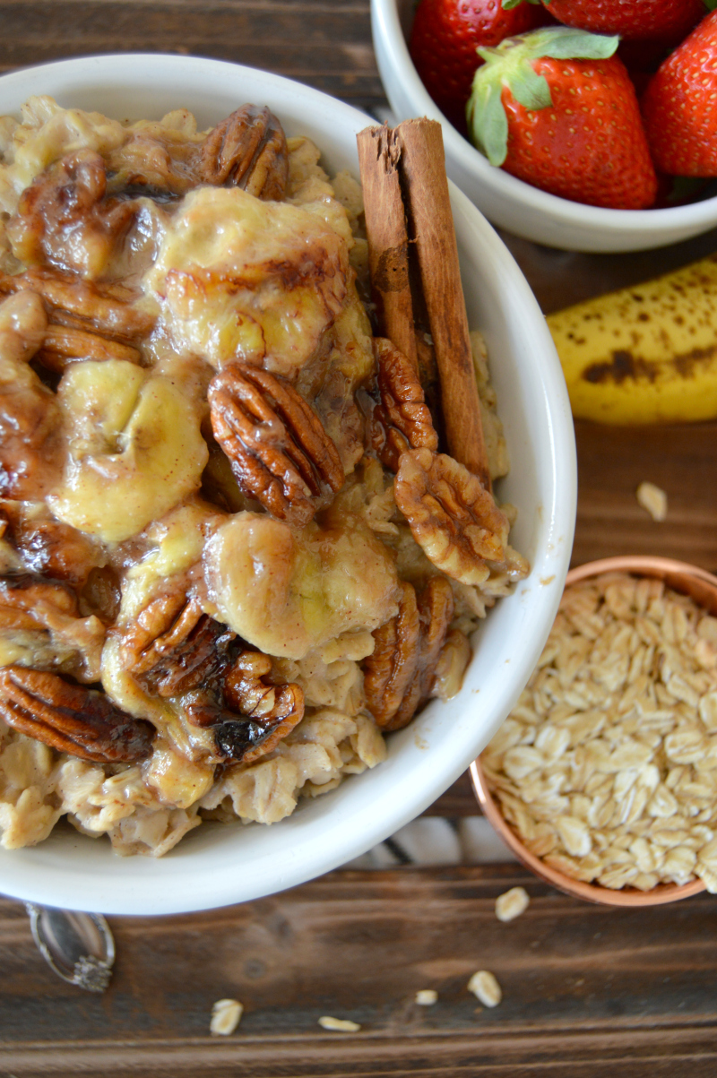 caramelized banana pecan oatmeal | The Baking Fairy