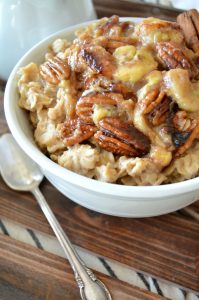 caramelized banana pecan oatmeal | The Baking Fairy