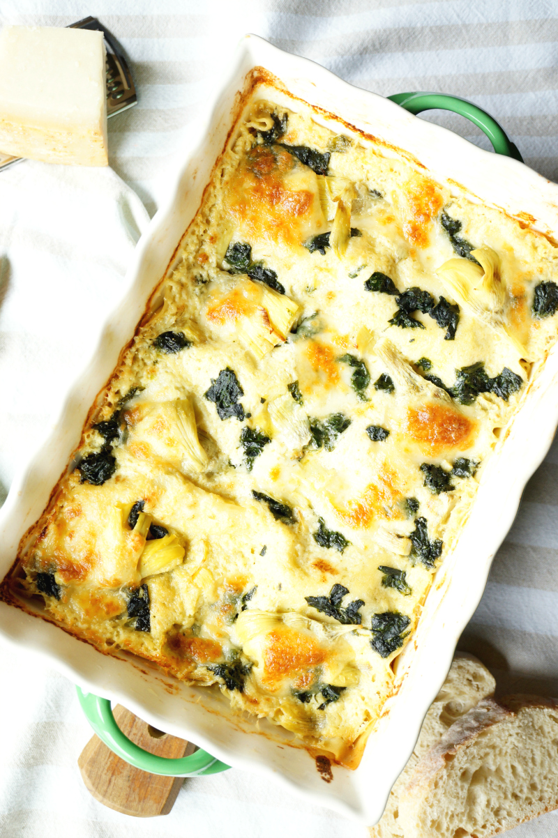 three cheese spinach artichoke lasagna | The Baking Fairy