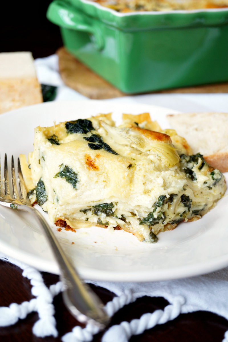 three cheese spinach artichoke lasagna | The Baking Fairy