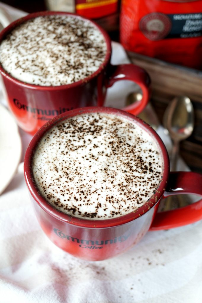 almond milk mocha with Community Coffee The Baking Fairy