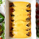 vegan fajita enchiladas with cheesy sauce | The Baking Fairy