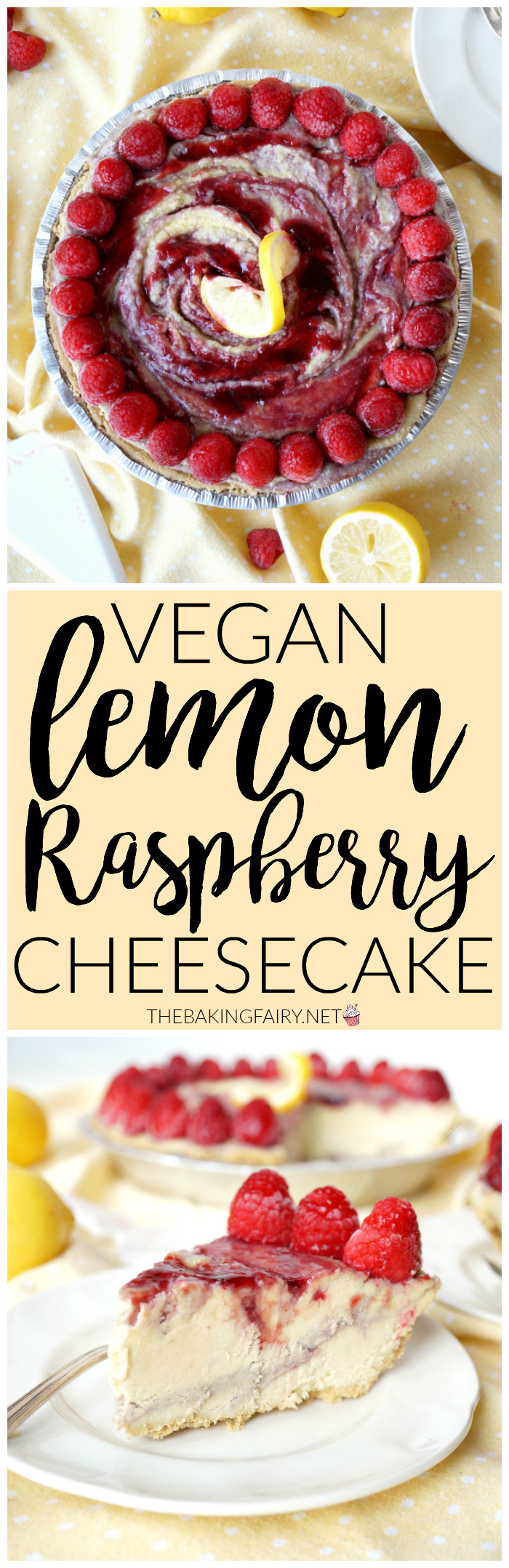 vegan lemon raspberry cheesecake pie | The Baking Fairy