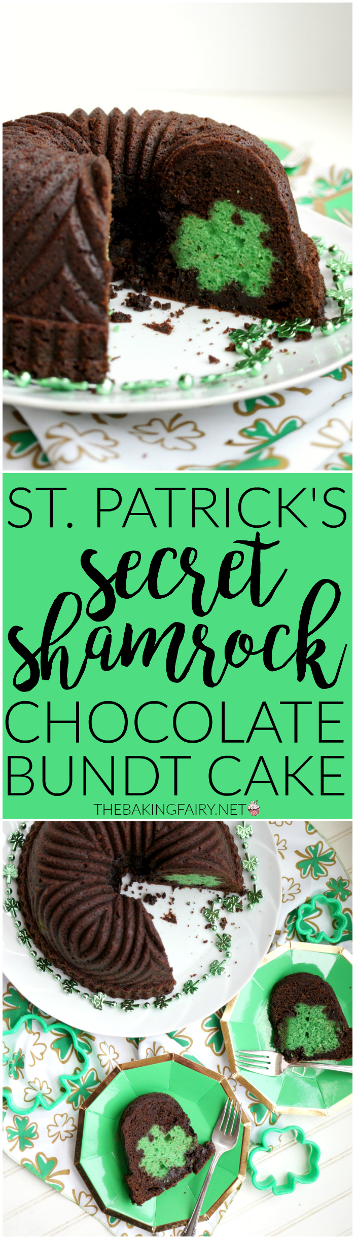 st. patrick secret shamrock chocolate bundt cake | The Baking Fairy