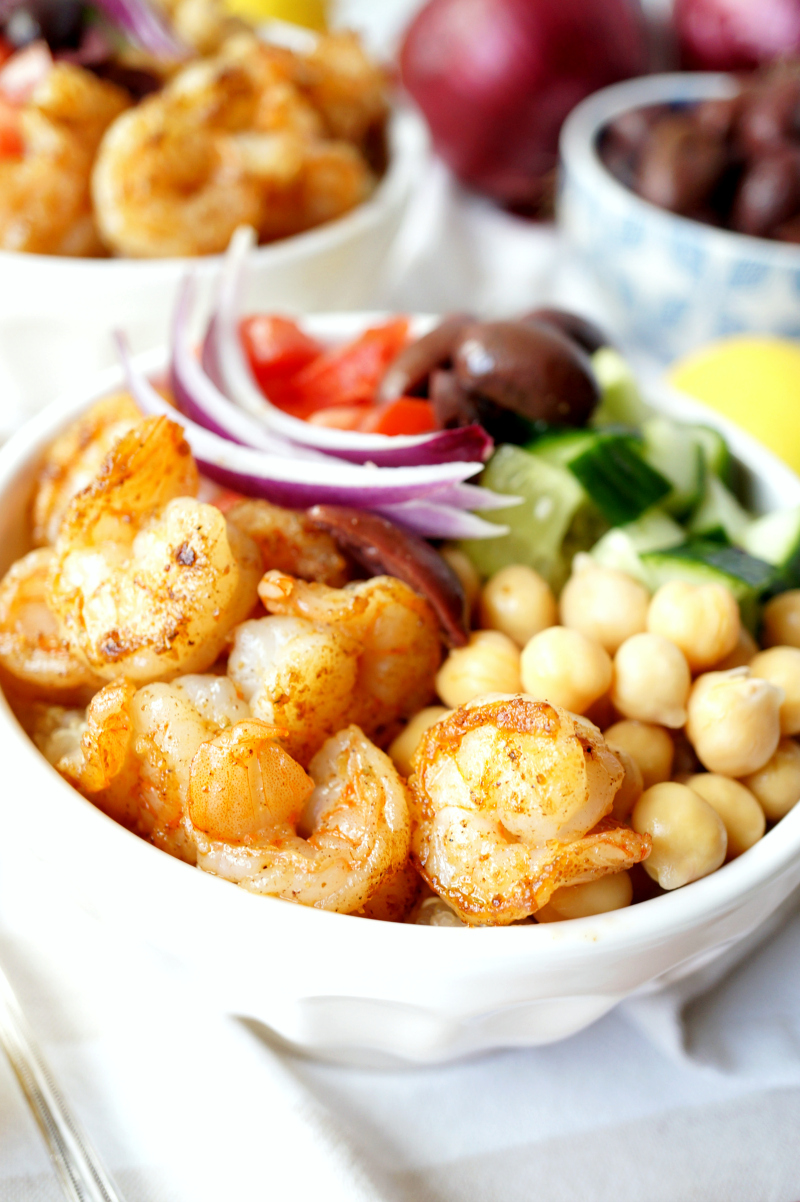 Greek grilled shrimp quinoa bowls | The Baking Fairy