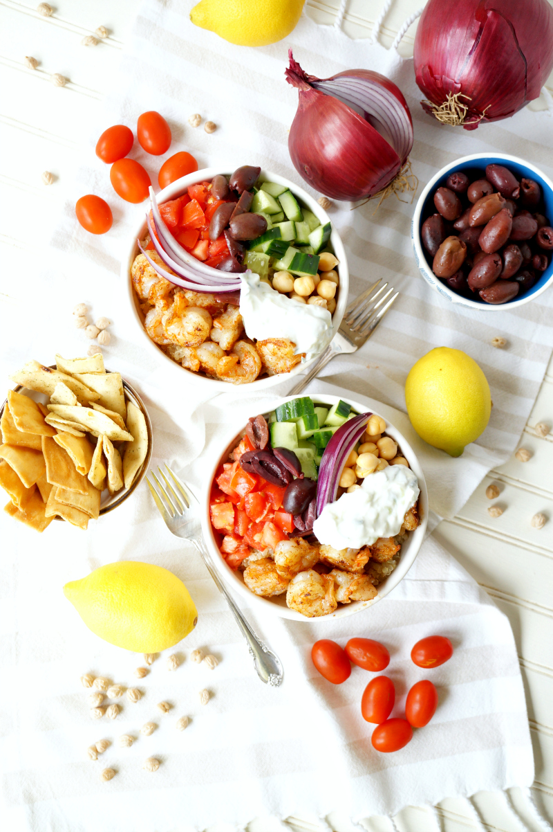 Greek grilled shrimp quinoa bowls | The Baking Fairy