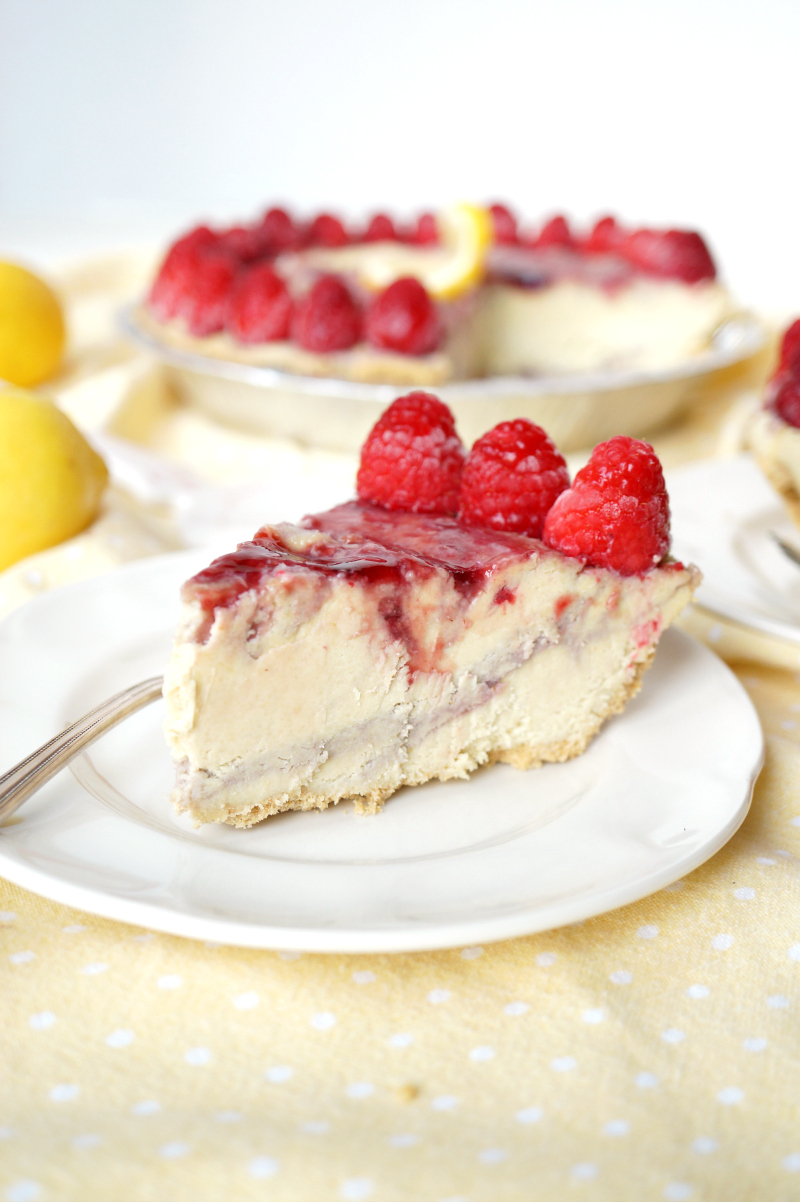 vegan lemon raspberry cheesecake pie | The Baking Fairy