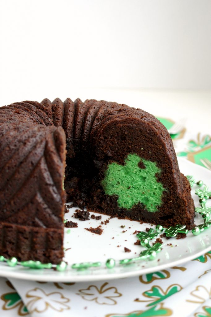 st. patrick secret shamrock chocolate bundt cake | The Baking Fairy