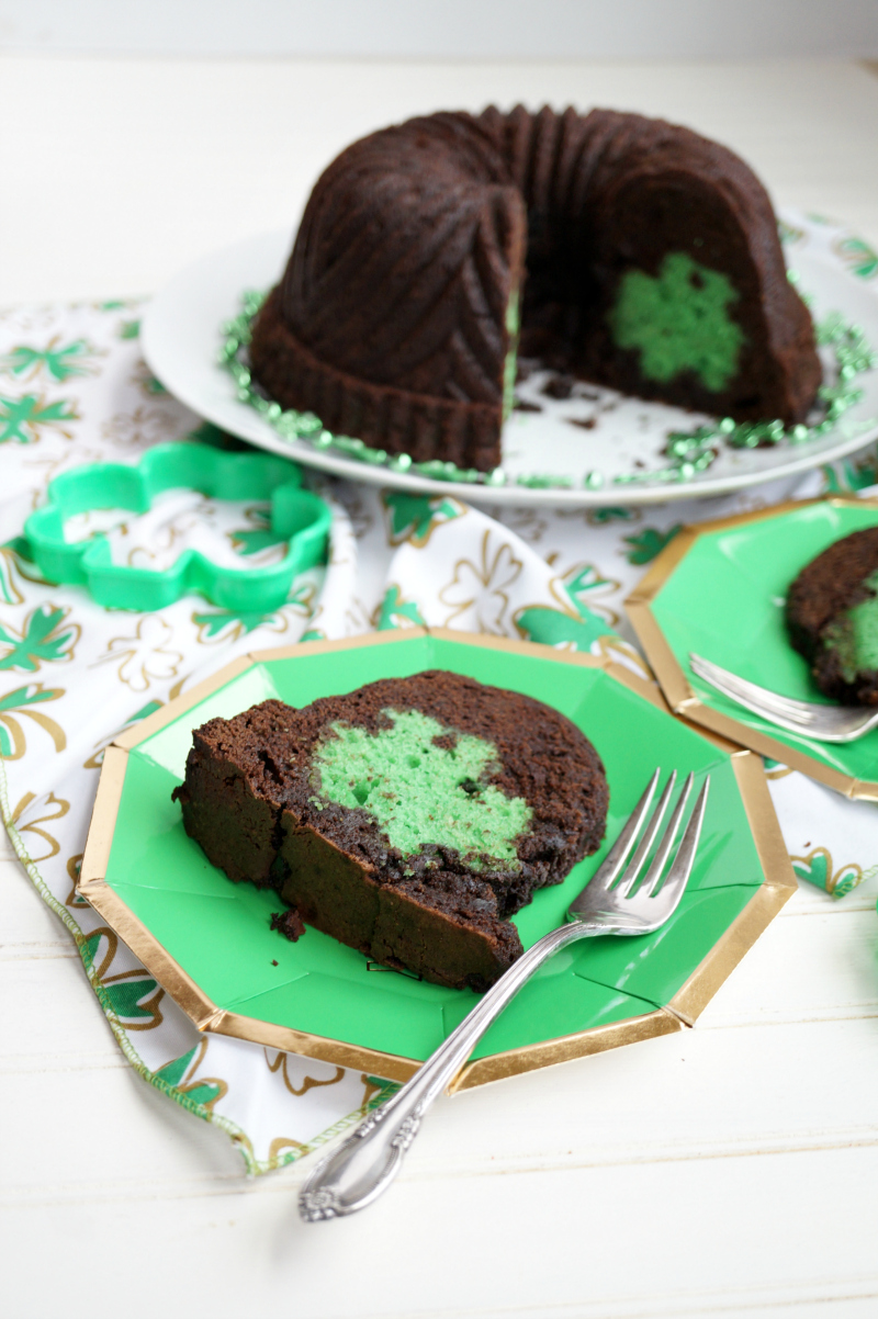 st. patrick secret shamrock chocolate bundt cake | The Baking Fairy